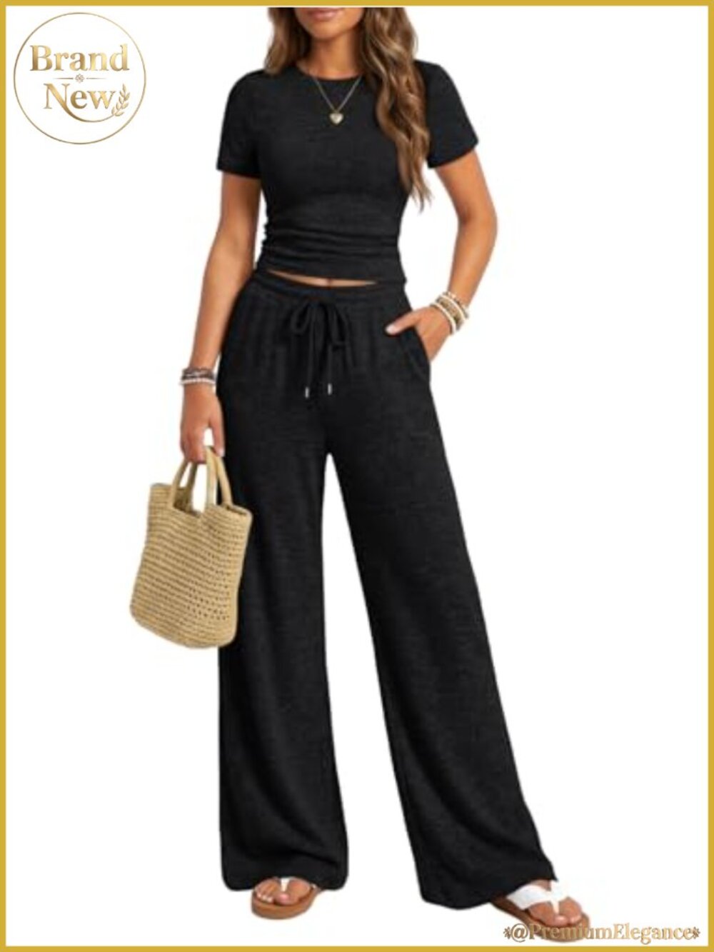 Women's 2 Piece Lounge Set with Pockets Short Sleeve Tee Wide Leg Pants